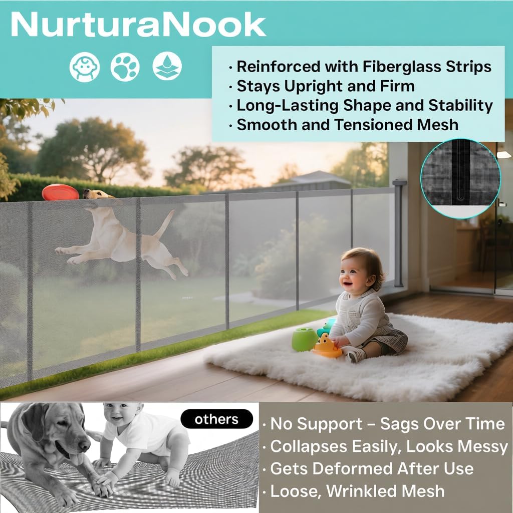 236 Inch Extra Wide Retractable Baby Gate,Mesh Baby Gate or Mesh Dog Gate,34" Tall,Child Safety Gate for Doorways, Stairs, Hallways, Indoor or Outdoor