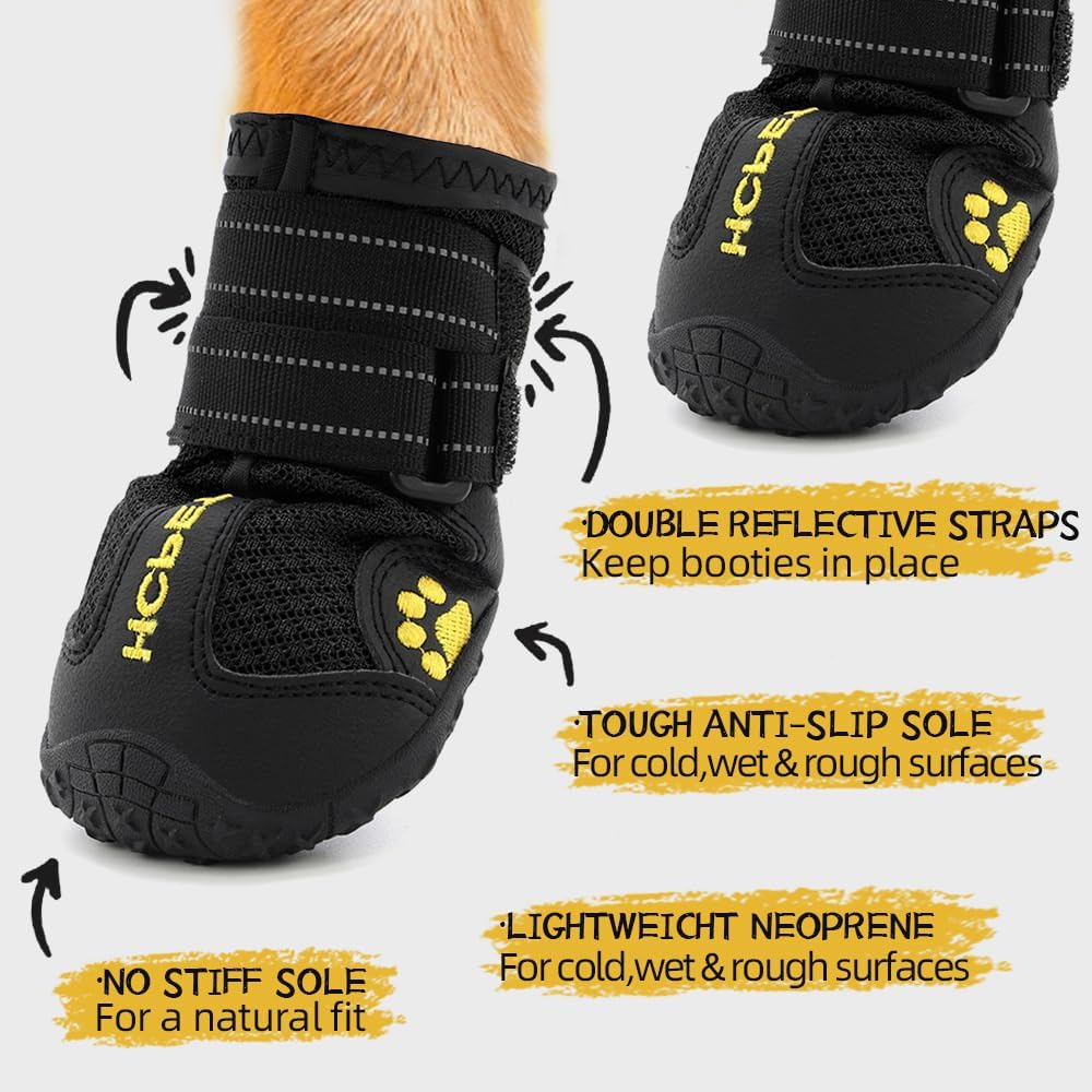 Hcpet Dog Boots, Dog Shoes for Large Dogs, Medium Dog Boots & Paw Protectors, Anti-Slip Dog Booties for Hot Pavement Winter Snow Hiking with Reflective Straps Black Size 6