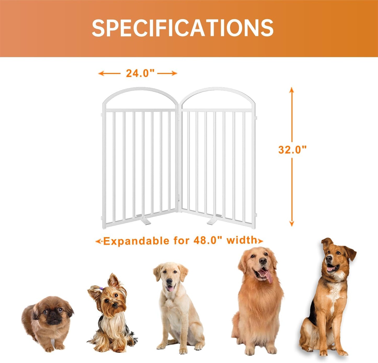 SNUOWU 4 Panels Full Matel Freestanding Dog Gates with Door, 96"Extra Wide 32"Tall Free Standing Dog Pet Gate for Indoor & Outdoor. Foldable Pet Fences for Doorways, House, Stairs, Porch, Deck, Yard