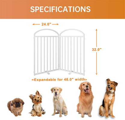 SNUOWU 4 Panels Full Matel Freestanding Dog Gates with Door, 96"Extra Wide 32"Tall Free Standing Dog Pet Gate for Indoor & Outdoor. Foldable Pet Fences for Doorways, House, Stairs, Porch, Deck, Yard