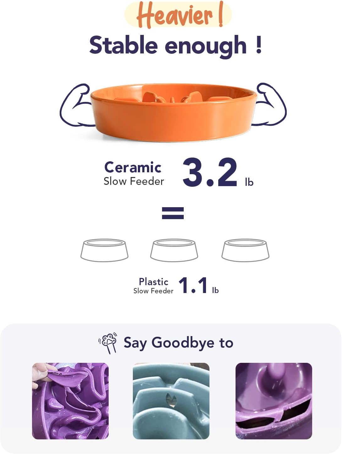 LE TAUCI Dog Bowls Slow Feeder Ceramic, 1.5 Cup Slow Feeding Bowl for Small and Medium Breed, Puzzle Dog Food Bowl for Fast Eater, Maze Purple