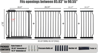 24-29 Inch Narrow Baby Gate, Pressure Mounted No Drilling Dog Gate for Stairs & Doorways, White Metal Safety Gate Indoor for Kids and Pets