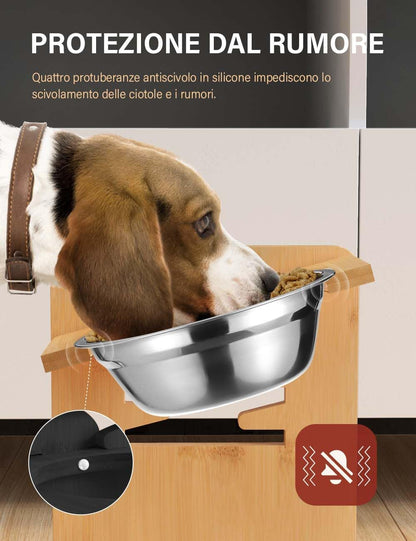 Vantic Elevated Dog Bowls, Adjustable Raised Dog Bowl Stand for Small Puppy and Cats, Sturdy Bamboo Pet Food Feeder with 2 Stainless Steel Dishes, Natural