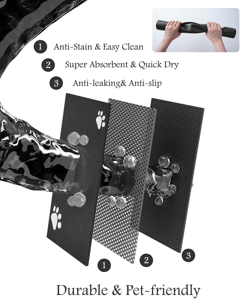 PADOOR Pet Feeding Mat-Absorbent Dog Mat for Food and Water Bowl-No Stains Easy Clean Dog Food Mat-Quick Dry Water Dispenser-Puppy Supplies Accessories