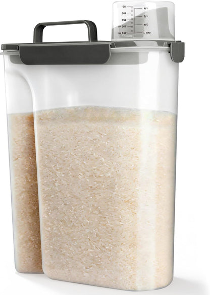 Viretec Rice Airtight Storage Container, 3 to 5Lbs Cereal Dry Food Flour Bin, Pet Dog Cat Food Dispenser with Measuring Cup, BPA Free Clear Plastic Kitchen and Pantry Organization Bin for Sugar