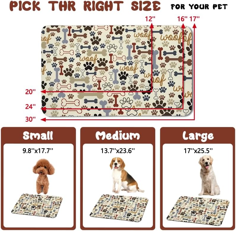 Dog Food Mats for Floors Waterproof, Pet Water Bowl Mats Pet Feeding Absorbent Placemats Plaid 12 * 20 inch