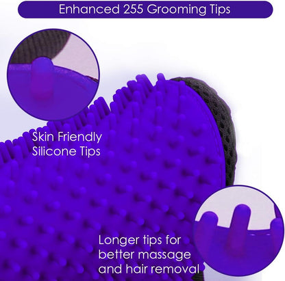 Upgrade Efficient Pet Hair Remover Gloves - Gentle Shedding Brushes for Dogs, Cats & Horses with Long and Short Hair - 1 Pair (Blue)