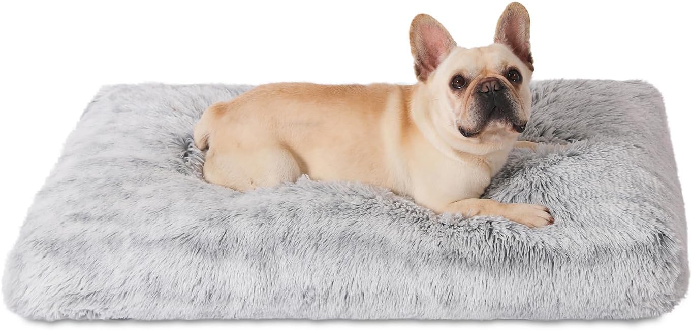 Bedfolks Waterproof Dog Crate Bed, Plush With Removable Washable Cover, Faux Fur Crate Pad for Medium Dogs, Fluffy Kennel 29"x21", Dark Grey