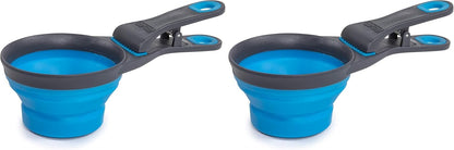Dexas Pets Collapsible KlipScoop Collapsible Dry Dog Food Scoop and Dog Food Bag Clip, 1 Cup Capacity, Pro Blue