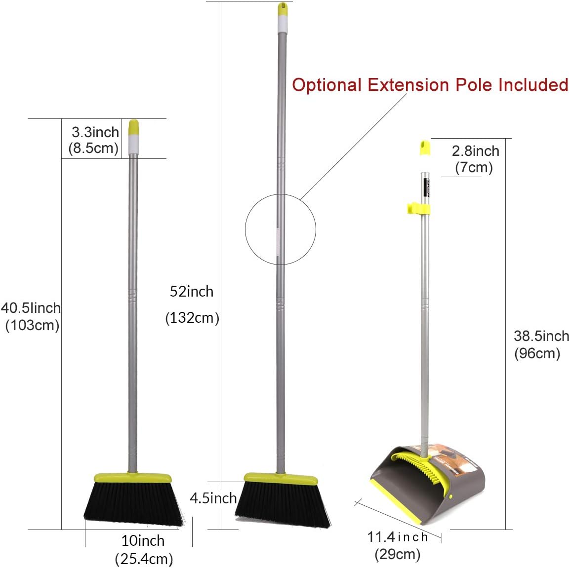 TreeLen Broom and Dustpan Set with 52" Long Handle for Home Kitchen Room Office Lobby Floor Use Upright Stand Up Stand Up Broom with Dustpan Combo