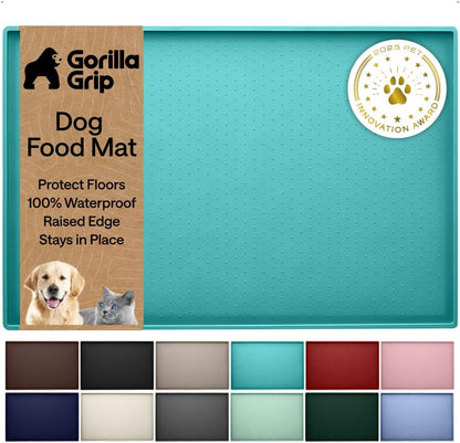 GORILLA GRIP 100% Waterproof Raised Edge BPA Free Silicone Pet Feeding Mat, Dog Cat Food Mats Contain Spills Protects Floors, Placemats for Cats and Dogs Water Bowl, 18.5x11.5, Gray