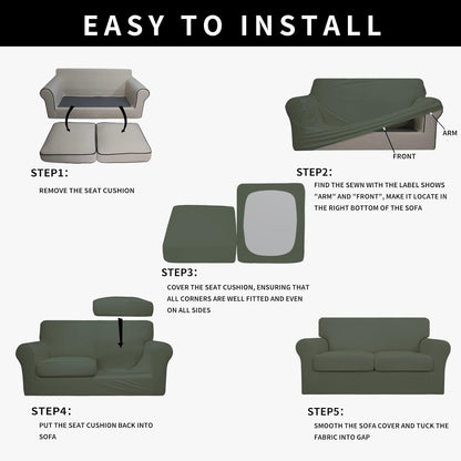 Easy-Going 100% Dual Waterproof 4 Pieces Stretch Soft Couch Cover for Dogs, Sofa Slipcover for 3 Separate Cushion Couch Leakproof Furniture Protector for Kids, Pets Dark Gray