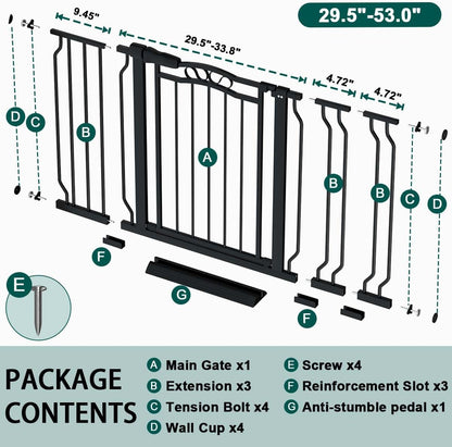 Fairy Baby 62.5"-71.6" Extra Wide Baby Gate Pressure Mount, Long Large Dog Gate Indoor Doorways Stairs, No Drill Safety Child Gate for Kids with Double Lock, Walk Thru Pet Gate for Puppy Doggy, Black