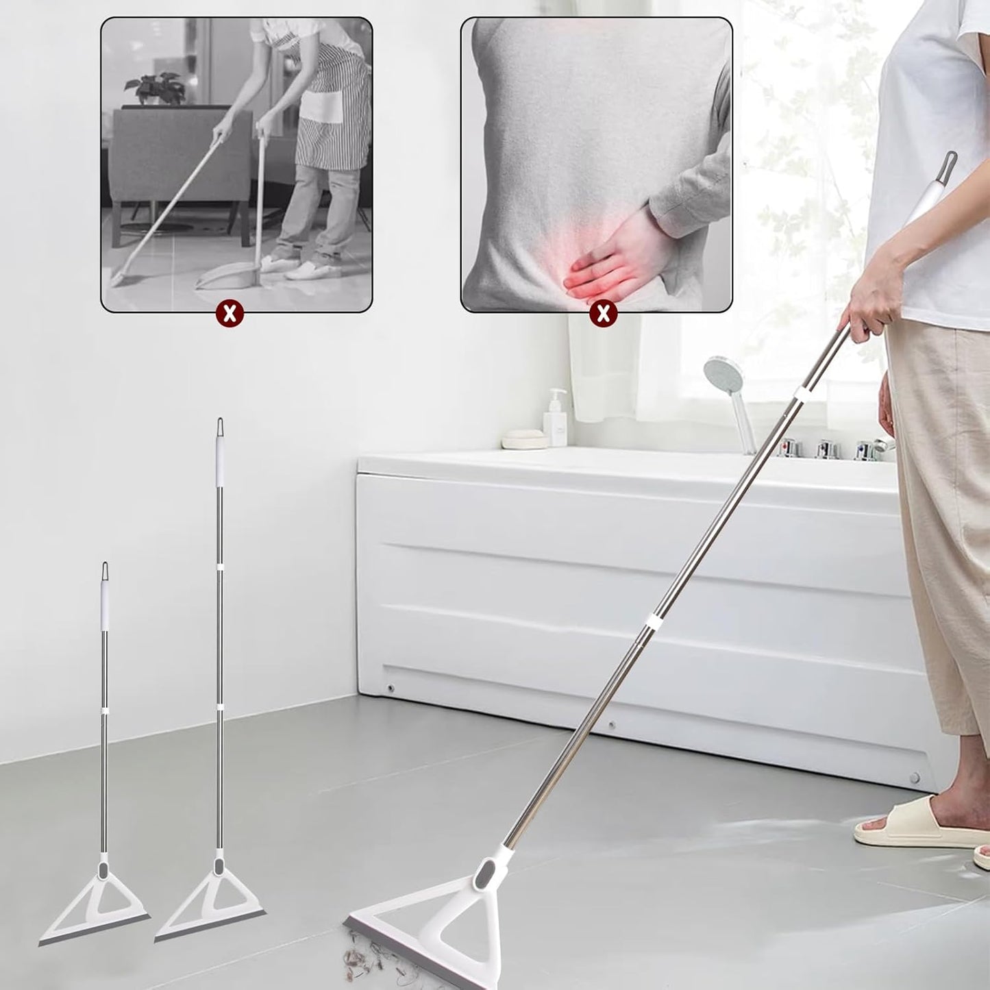 Multifunction Silicone Broom，Squeegee Broom Sweeping Water and Pet Hair，Rubber Broom Sweeper for Floor Bathroom Kitchen Shower，Rugs，Glass Windows（White）