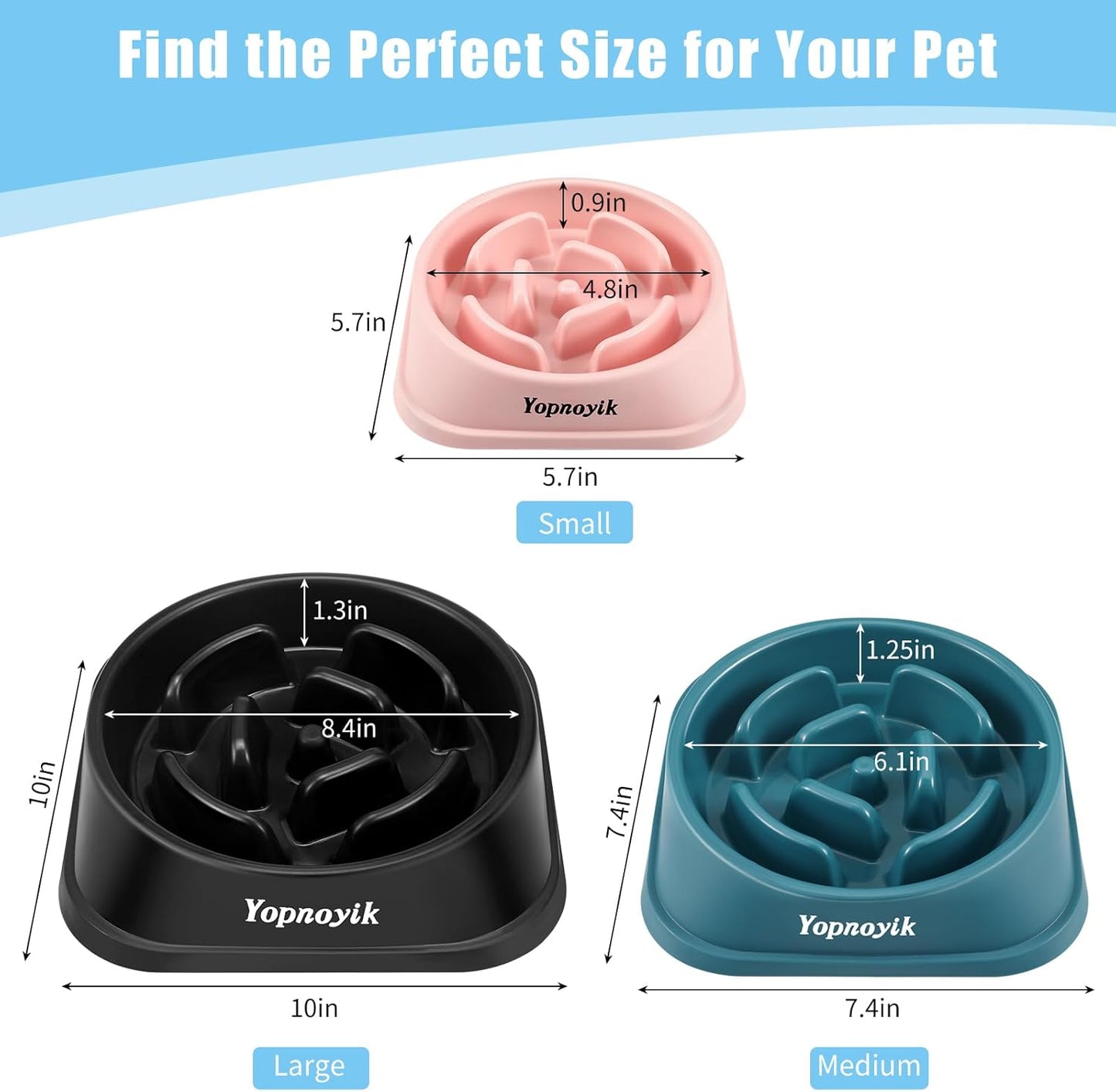 2 Pack Slow Feeder Dog Bowls for Healthy Eating, Non-Slip and Anti-Choking Design, Reduces Bloating & Overeating for Medium Dogs and Cats, Easy to Clean