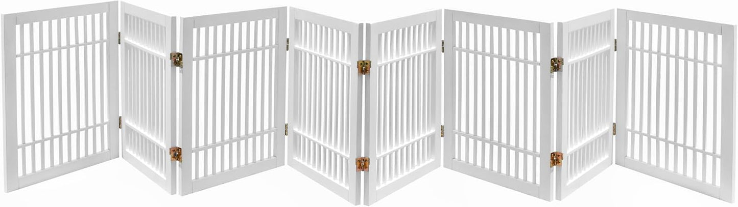 Urnporium Freestanding Wooden Dog Gate for Doorways – Foldable Acacia Wood Pet Gate, No Drill Portable Indoor/Outdoor Puppy Fence Barrier (White Pet Gate, 3 Panel 24" Tall)