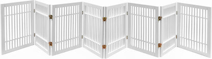 Urnporium Freestanding Wooden Dog Gate for Doorways – Foldable Acacia Wood Pet Gate, No Drill Portable Indoor/Outdoor Puppy Fence Barrier (White Pet Gate, 3 Panel 24" Tall)
