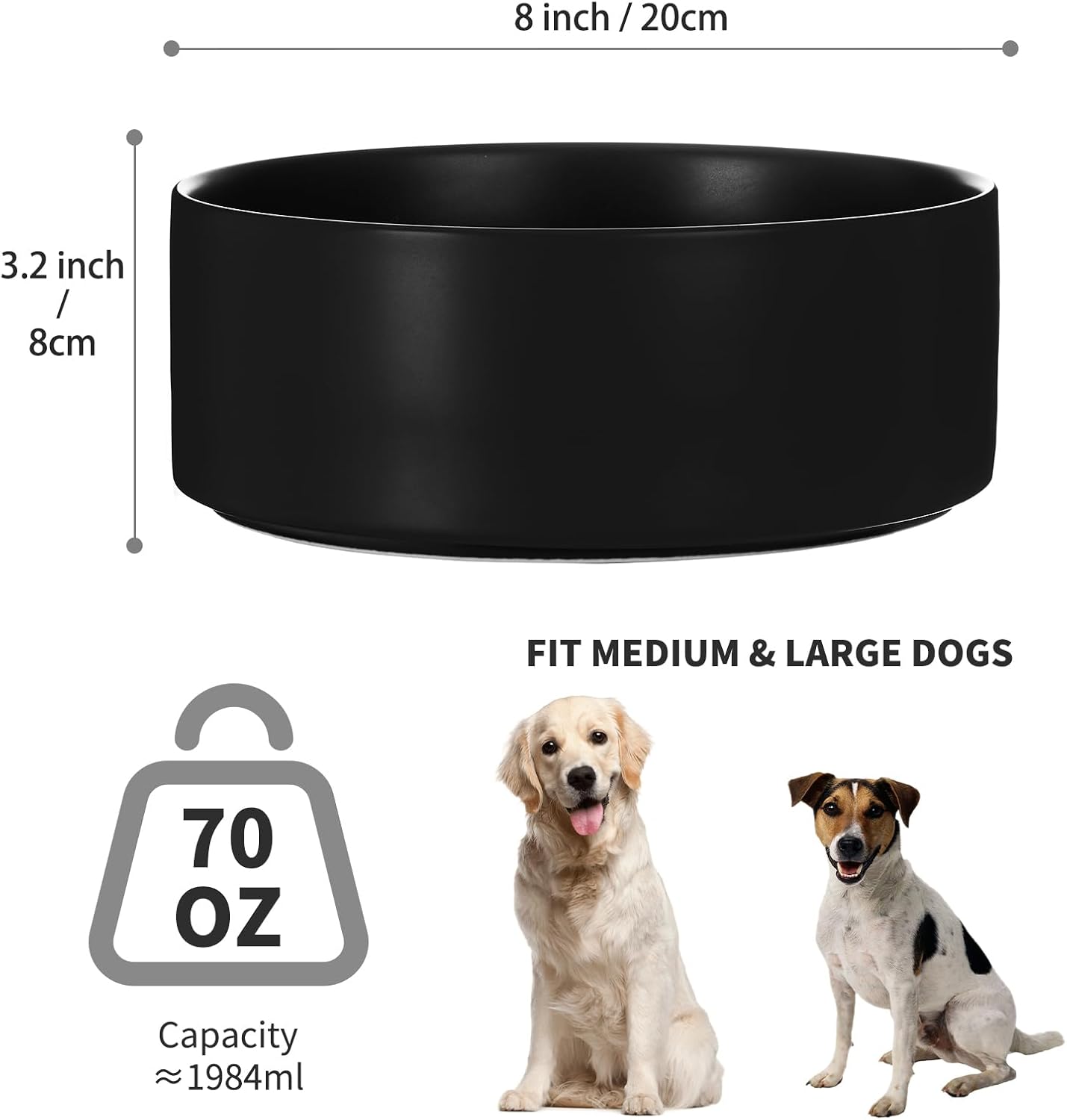 6'' Ceramic Raised Dog Bowl - 30Oz Dog Food & Water Bowl with Elevated Non-Slip Bamboo Stand, Dishwasher & Microwave Safe, Anti Vomiting Heavy Duty Pet Bowl for Small and Medium Dogs, White