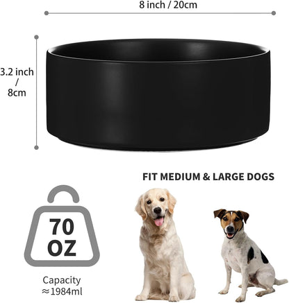 6'' Ceramic Raised Dog Bowl - 30Oz Dog Food & Water Bowl with Elevated Non-Slip Bamboo Stand, Dishwasher & Microwave Safe, Anti Vomiting Heavy Duty Pet Bowl for Small and Medium Dogs, White