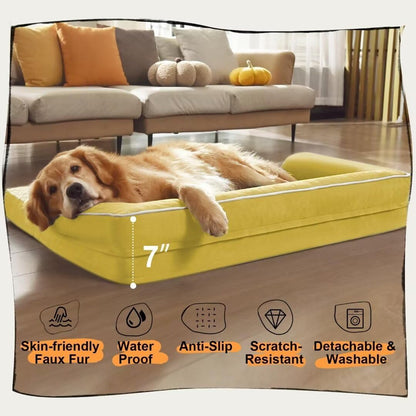 Large Dog Bed Orthopedic Washable - Beds Bolster - Medium XL XLarge Big Dogs - Memory Foam Couch Sofa - Waterproof with Removable Cover