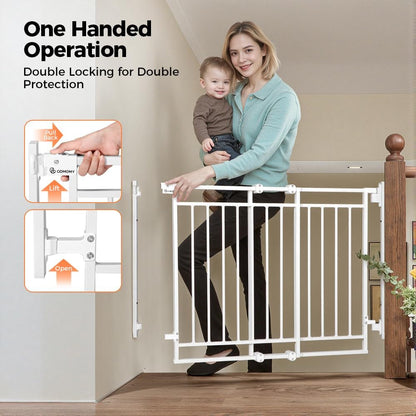 COMOMY 27.5-43" Baby Gate No Bottom Bar for Stairs and Doorways, 2-in-1 Auto Close Dog Gate Indoor for the House, Hardware Mounted Pet Gate with Large Walk Thru Door, Child Safety Gate for Dogs, Black