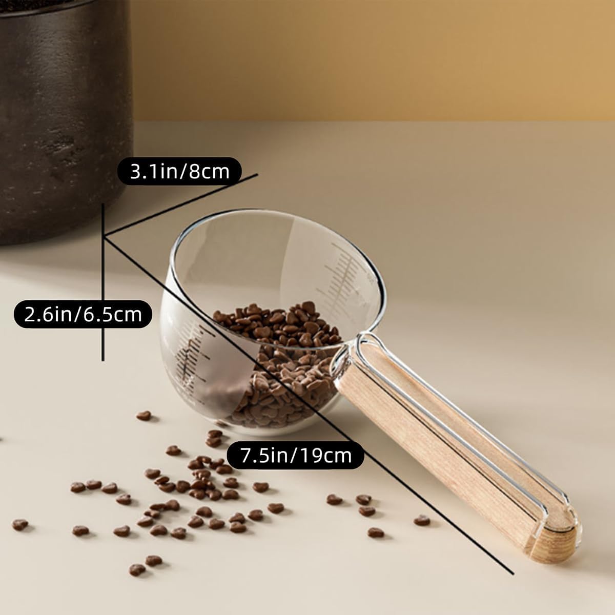 MANON ROSA Pet Food Measuring Scoop with Closure Clip - 3/4 Cup (6 Oz) Feeding Spoon for Dogs, Cats, Rabbits, Dishwasher Safe for Scientific Feeding (Transparent)
