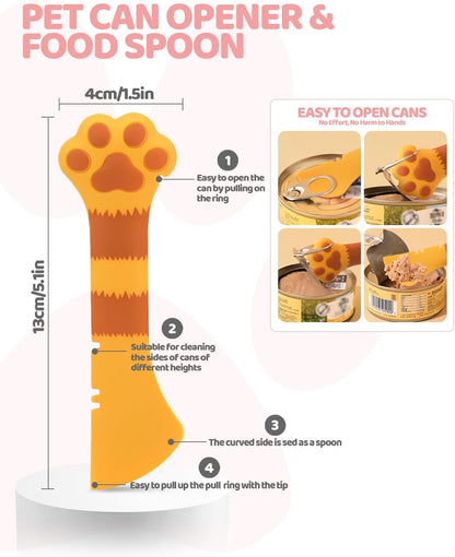 5 PCS Cat Food Can Covers Lids Set, Silicone Pet Food Can Lids with Multi-Function Cat Food Spoon and Opener, Cat Bar Squeezer, Stainless Steel Wet Food Spoon for Cats and Dogs (Pink) (Pink)