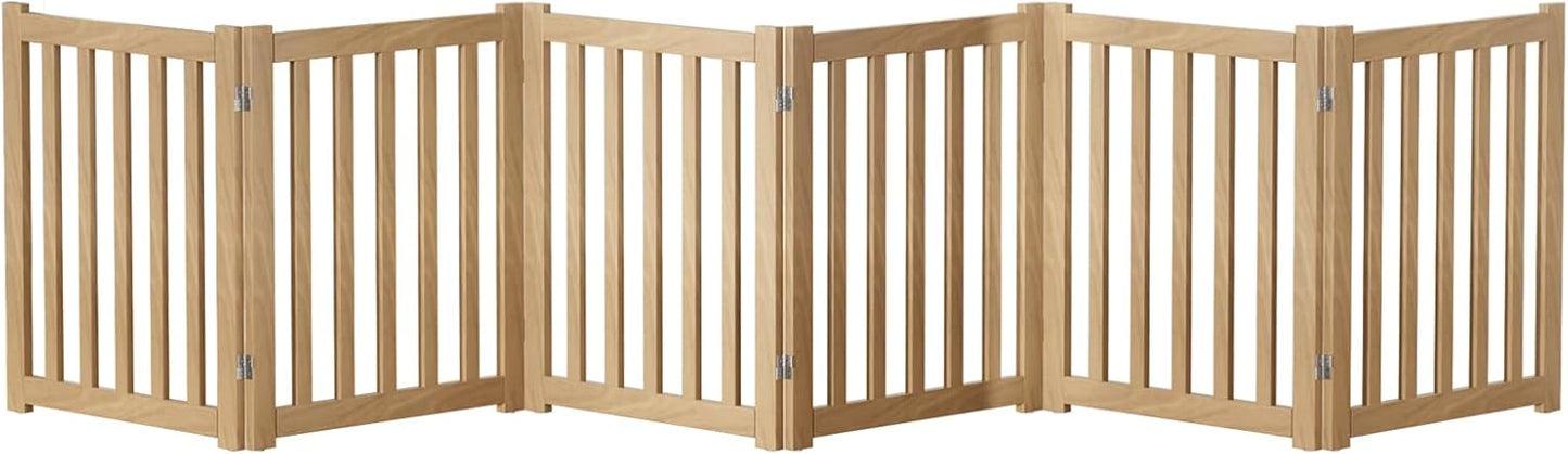 2-Panel Solid Wood Dog Gate - Freestanding Folding Pet Gate for Doorways, Stairs, Indoor, 24" Height, No Installation Needed, Natural Wood