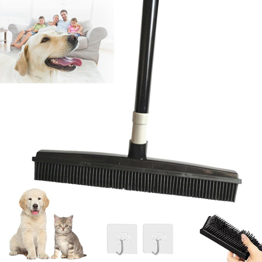 Pet Hair Removal Broom, Pet Hair Removal Tool, Multi-Surface Squeegee Rubber Broom, Rubber Broom Pet Hair Remover, Extendable Pet Hair Remover Broom for Carpet, Mats,Couch (Black)