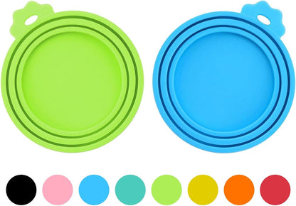 2 Pack Pet Food Can Covers, Silicone Universal Can Lids for Dog & Cat Food, BPA Free, One Fit Most Standard Size Food Cans Green/Blue