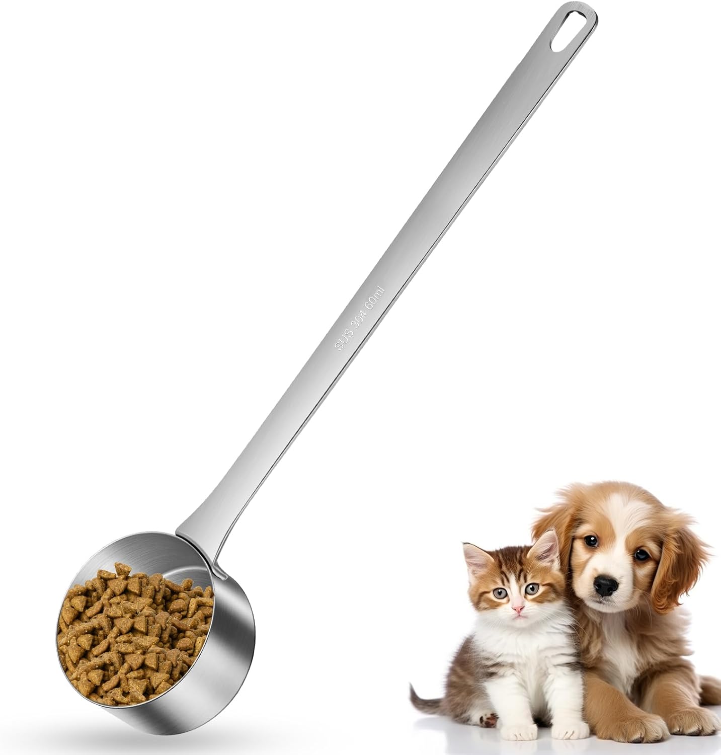 1 Cup Dog Food Scoop,Scoop for Dog Foods with 7.8'' Long Handle,Stainless Steel Dog Food Measuring Cups for Pet Foods,Easy to Clean (1CUP)