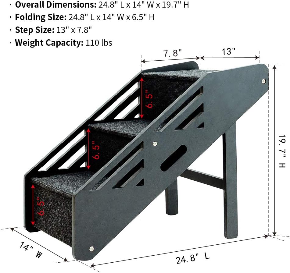 MEWANG Wooden Pet Stairs – 3 Levels, Portable, Removable Dog Steps for Small to Medium Dogs, Holds Up to 110 lbs