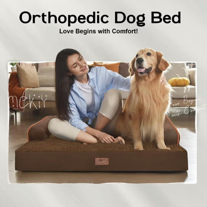 Large Dog Bed Orthopedic Washable - Beds Bolster - Medium XL XLarge Big Dogs - Memory Foam Couch Sofa - Waterproof with Removable Cover