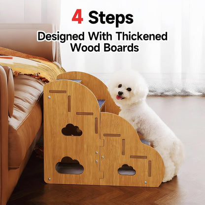Pet Steps for Small Dogs,Wooden Cat Stairs for Old Cats,Doggy Dog Steps for Bed Couch Sofa Windows,3-Step Ladder, 16" L x 12" W x 14" H，Suitable for Height 14-17in