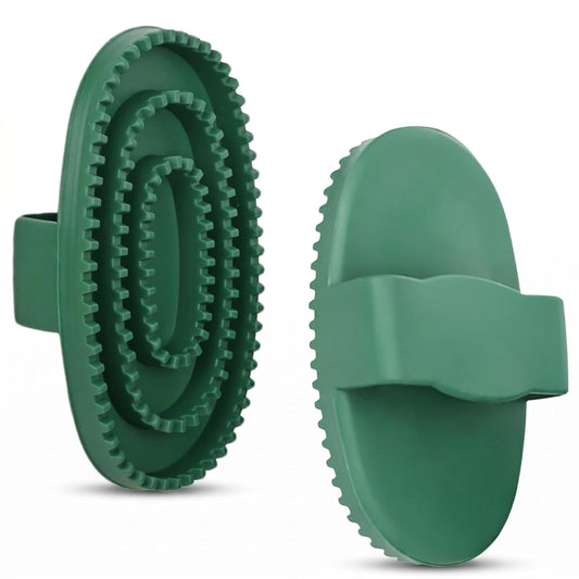 Horse Brush Set, 2 Pack Large Rubber Curry Comb, Horse Grooming Brush & Deshedding Tool for Short Haired Dogs, Flexible Pet Bathing Massage Comb Rubber for Loose Hair & Mud Removal, Green, 5.7"x3.7"