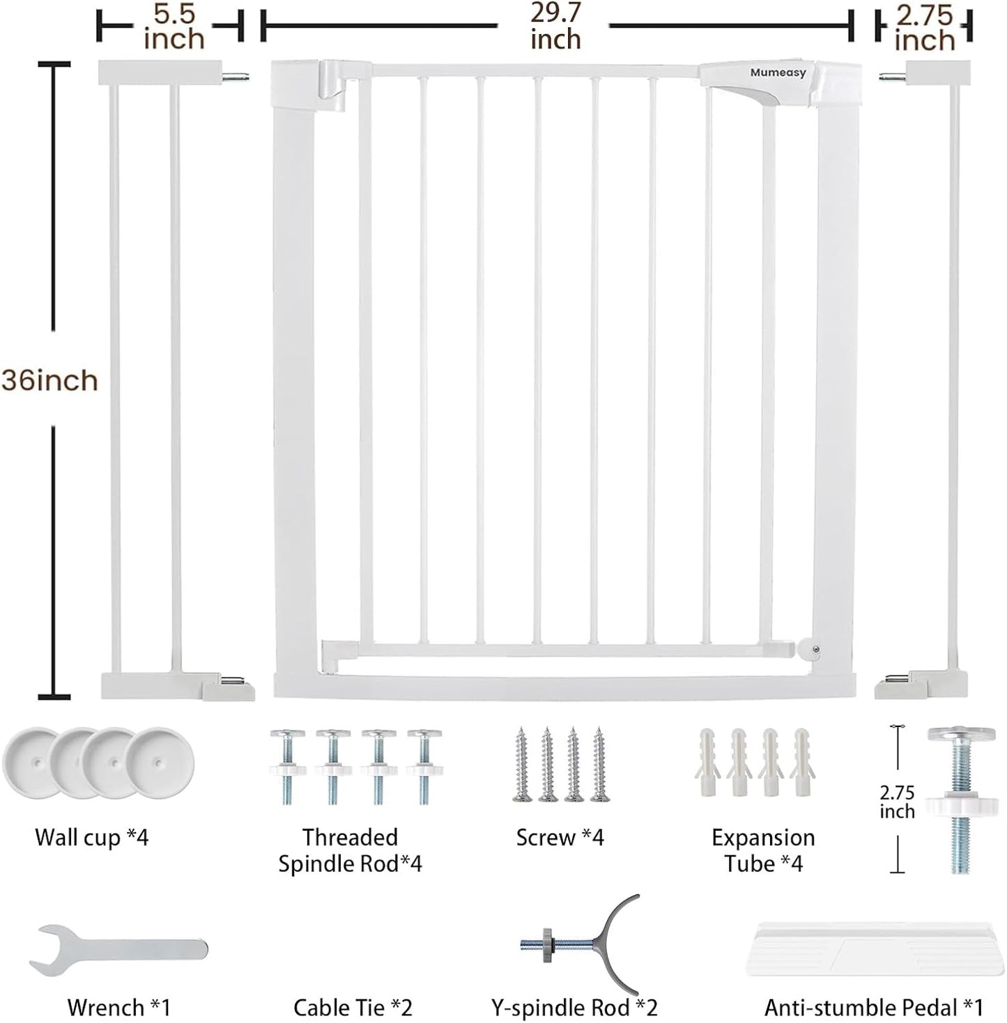 Mumeasy 36" High Extra Tall Dog Gate, 29.6"-40.5" Wide Pressure Mounted Tall Baby Gate for Dog, Auto Close Pet Gate with Door for Stairs,Doorways,House,Black