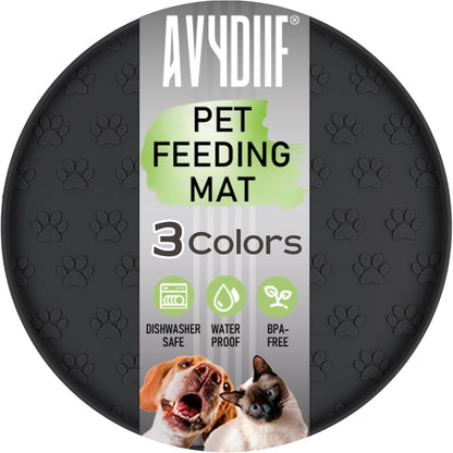 Pet Feeding Mats for Food and Water, Waterproof Anti-Slip Placemats for Dog Cat Bowl, 1 Pack Silicone Pet Food Mat, Dishwasher Safe 10.9 × 10.9 (1 Pack, Black)
