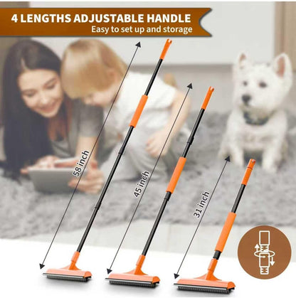 Carpet Rake for Pet Hair Removal - Reusable Dog & Cat Hair Remover with 58" Reinforced Steel Handle, 3-in-1 Professional Modular Rug Rake & Scraper Tool for Shag Rugs, Couch, Stairs (Gray)