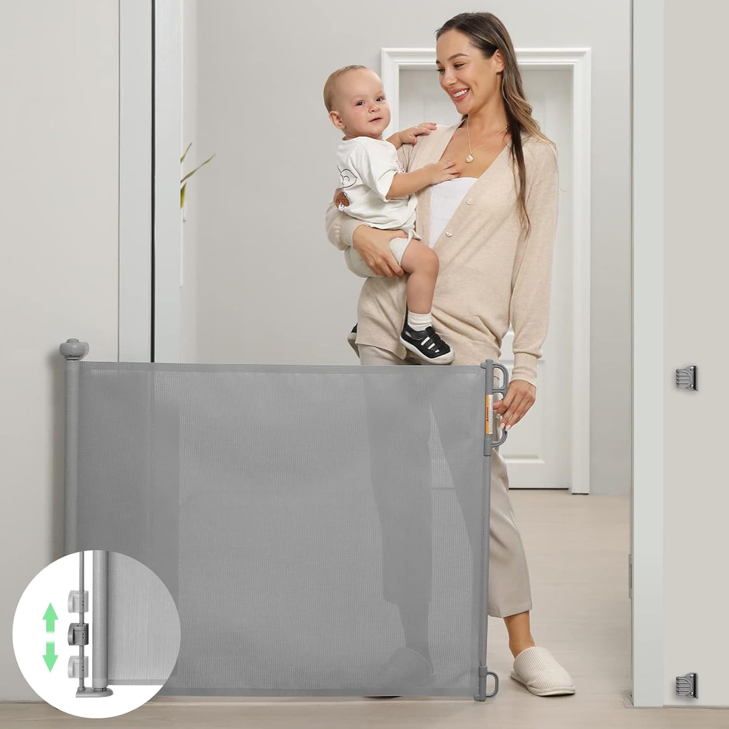 Momcozy Retractable Baby Gate, Mesh Baby Gate or Mesh Dog Gate, 33" Tall,Extends up to 71" Wide, Child Safety Gate for Doorways, Stairs, Hallways, Indoor/Outdoor