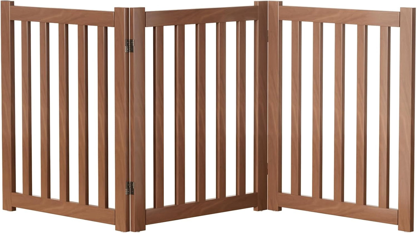 2-Panel Solid Wood Dog Gate - Freestanding Folding Pet Gate for Doorways, Stairs, Indoor, 24" Height, No Installation Needed, Natural Wood