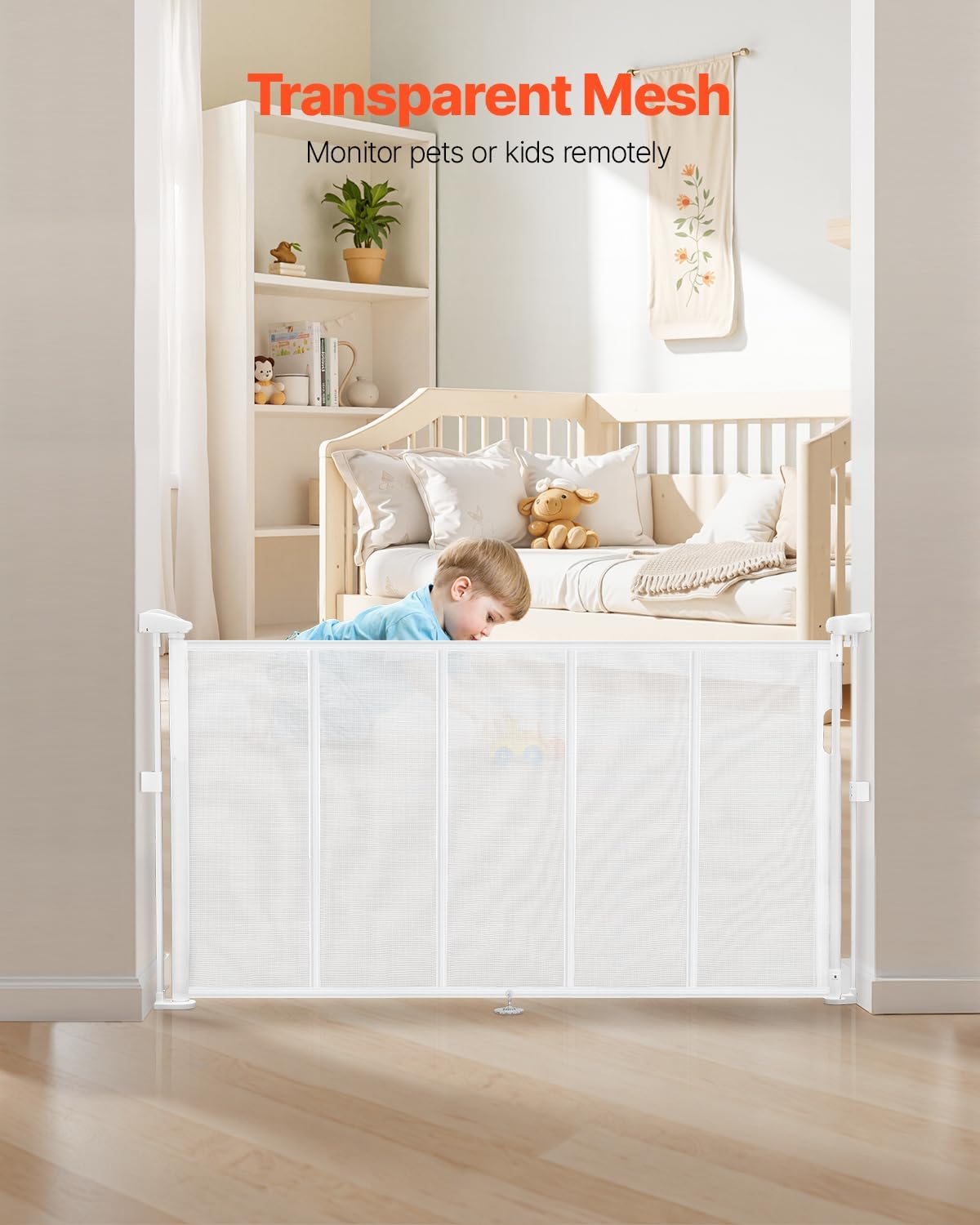 VEVOR Retractable Baby Gate, 34 inch Tall, Extends up to 110 inch Wide, Retractable Gate for Kids or Pets, Mesh Material, Easy to Install for Indoor Stairs, Doorways, Hallways, Playrooms, Gray