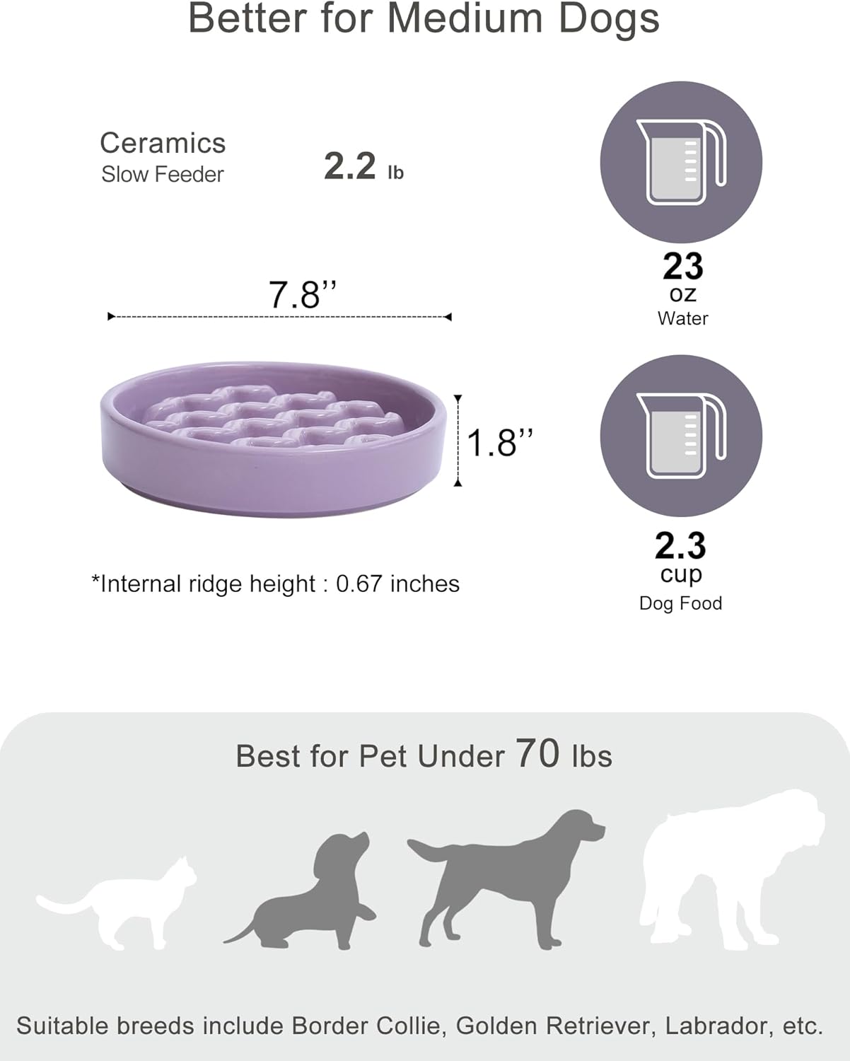 Ceramic Slow Feeder Dog Bowl, Maze Puzzle Non-Slip Silicone Base Stoneware Bowl for Small Medium Dogs, Heavy Duty Anti-Bloat Dog Food Bowl Dishwasher Safe – Apricot, Medium