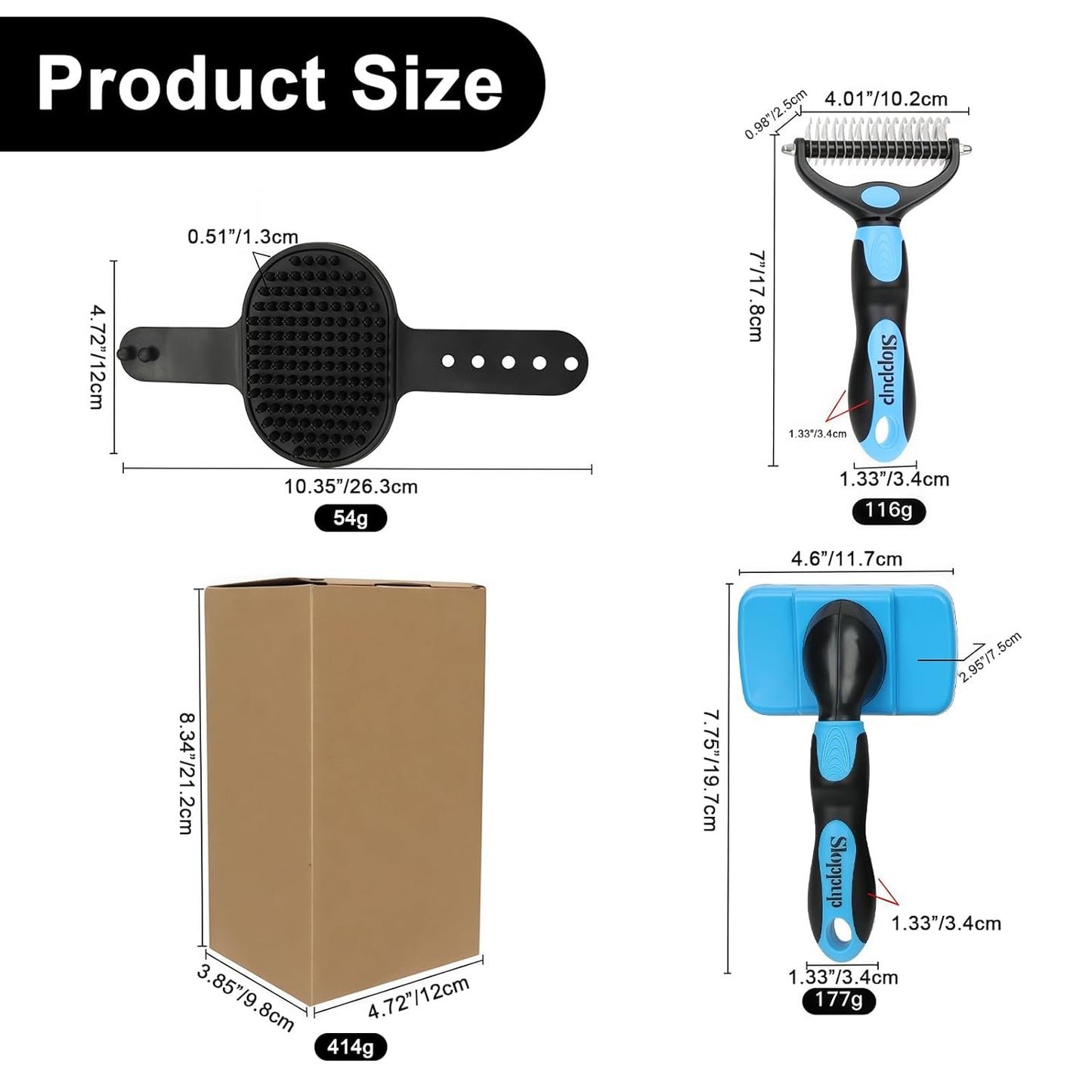 Blue Pet Grooming Kit 3Pcs Self-Cleaning Slicker Brush for Dogs&Cats Double-Sided Dematting&Deshedding Comb Dog Bath Massage Brush Professional Grooming Tools for Short&Long Hair Pets