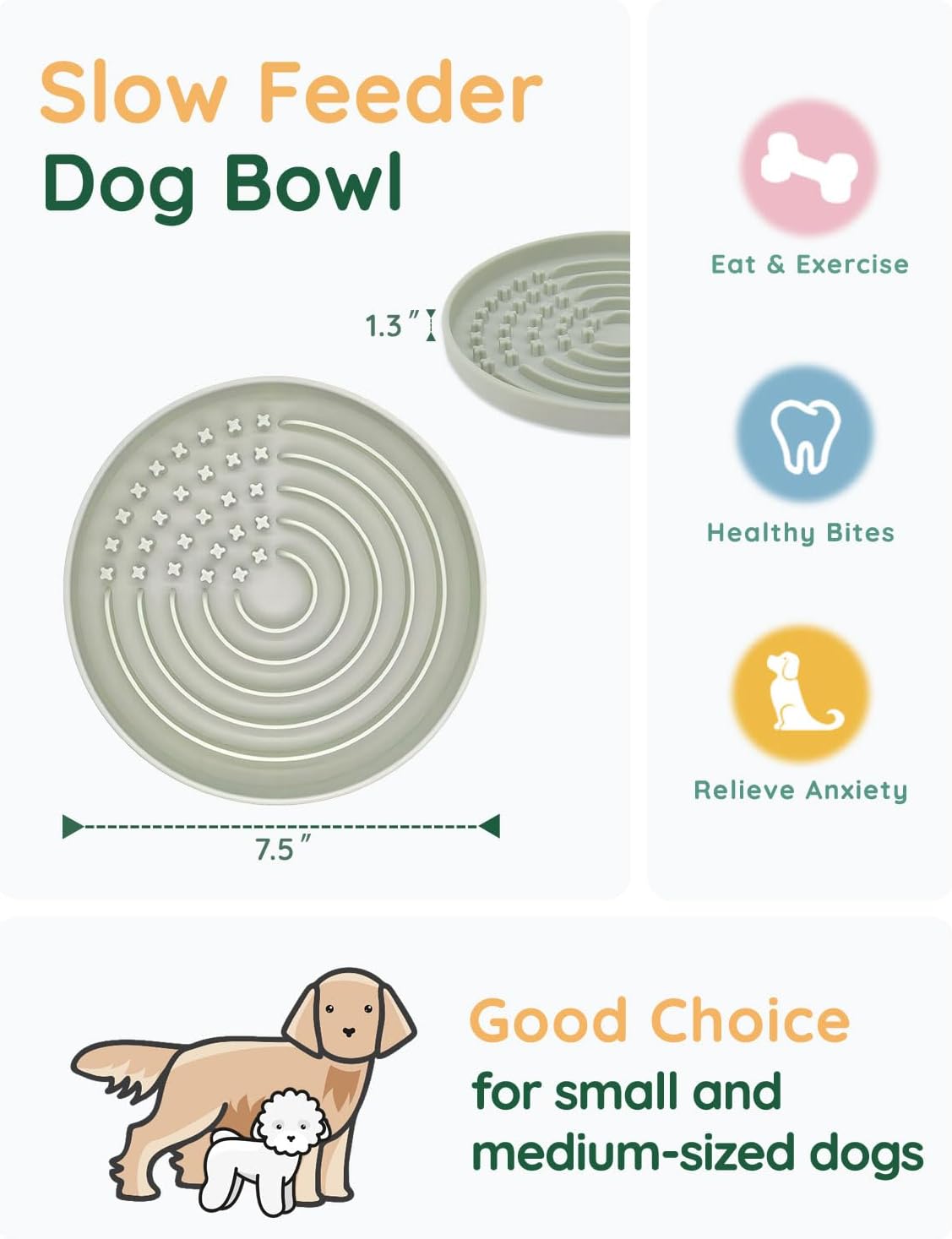 Lick Mat for Dogs, Silicone Slow Feeder Licking Mat with Non-Slip Suction Cups, Freeze-Friendly Lick Bowl for Enrichment Play, Anxiety Relief & Keeps Busy (8.0" x 1.4" Light Blue)