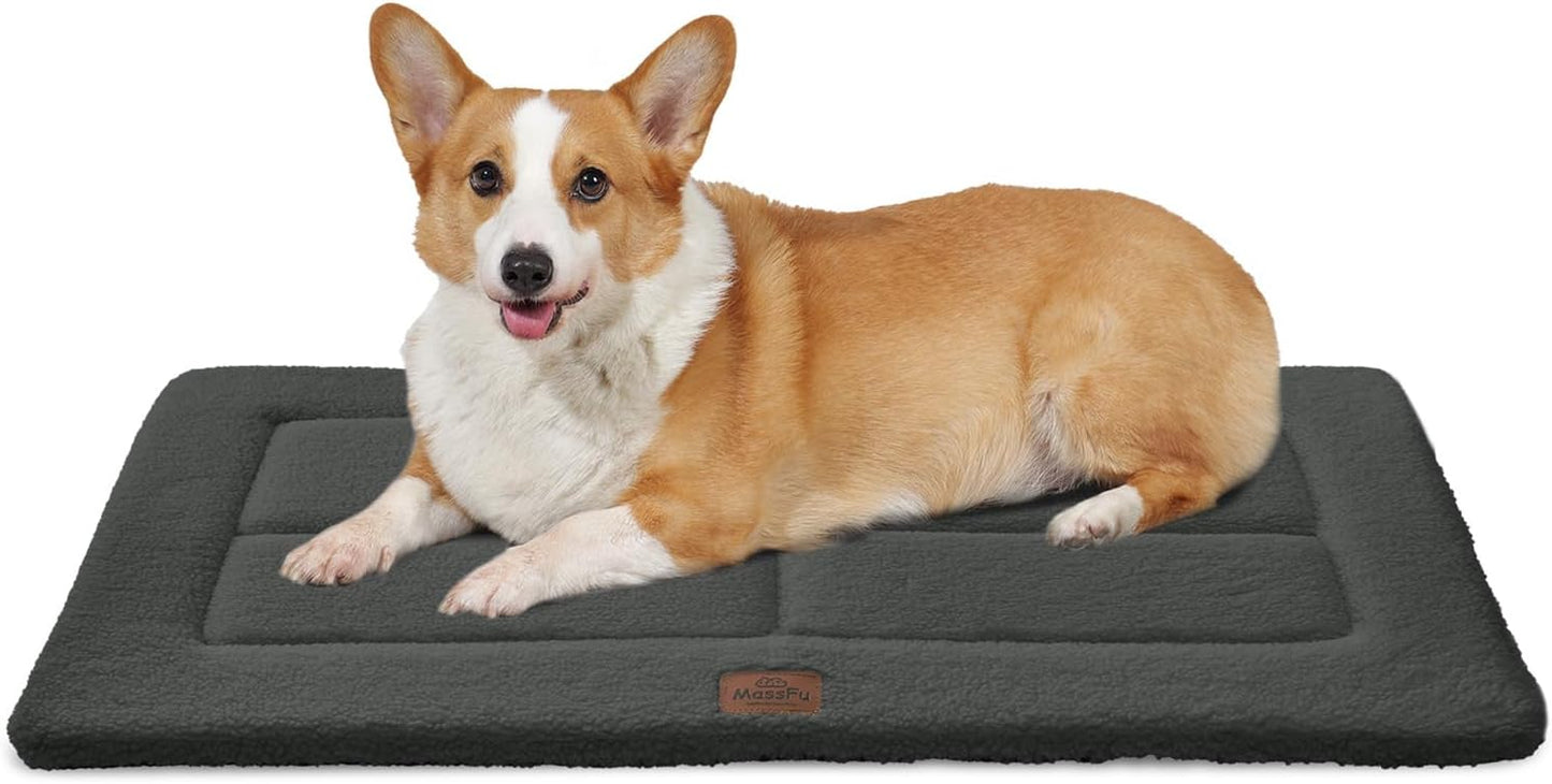 Reversible Dog Crate Pad Bed for Medium Dogs,Washable & Non-Slip Kennel Pet Mat, High Density Foam and Soft Fleece Cat Bed for Indoor & Outdoor Use, 35" x 23", Dark Gray