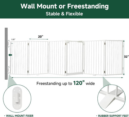 Snagle Paw Full Metal Freestanding Dog Gate,Indoor Dog Gate with Floor Protect Support Feet, 40x24 Inches Foldable Dogs Barrier for Stairs, Hallways and Doorways (24'' H 2 Panel, White
