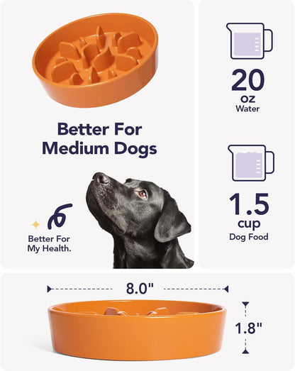 LE TAUCI Dog Bowls Slow Feeder Ceramic, 1.5 Cup Slow Feeding Bowl for Small and Medium Breed, Puzzle Dog Food Bowl for Fast Eater, Maze Purple