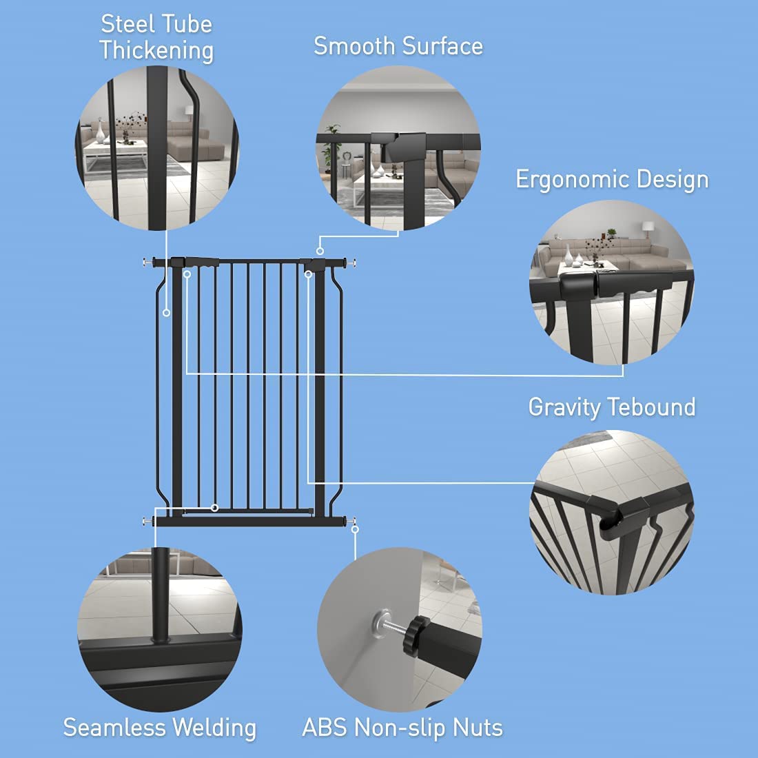 WAOWAO Extra Tall 40.55" Baby Gate 29.92-63.38" Wide Pressure Mounted Walk Through Swing Auto Close Safety White Metal Toddler Child Dog Pet for Indoor Stairs,Doorways,Kitche