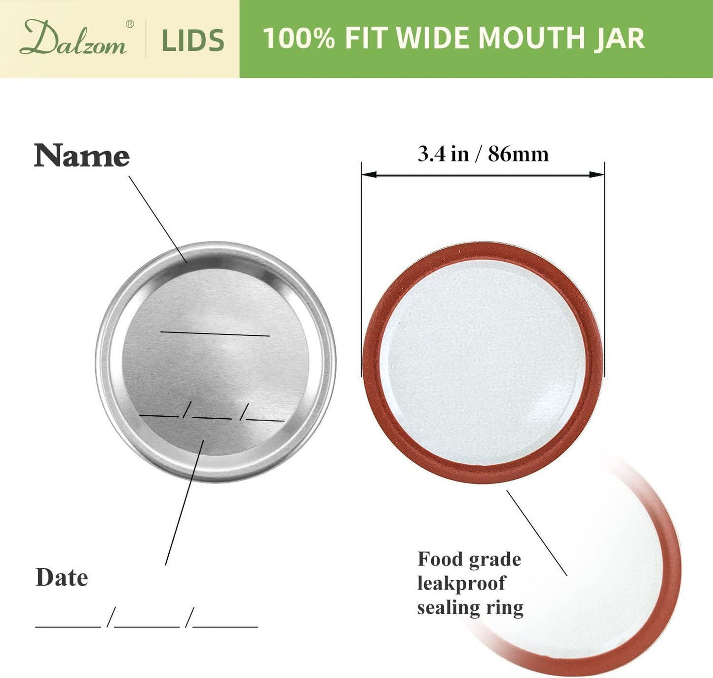 Dalzom® 24Pcs Canning Lids with 24Pcs Rings Regular Mouth, Premium Mason Jar Lids with Bands/Rings for Ball, Kerr Jars - Food Grade Material, 100% Fit & Airtight for Regular Mouth Mason Jars