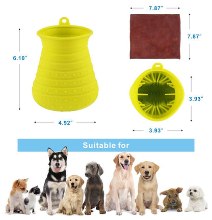 Idepet Dog Paw Cleaner Cup with Towel Pet Foot Washer Protable Dogs Cleaning Brush for Puppy Cats Massage Grooming Dirty Claws (Purple)